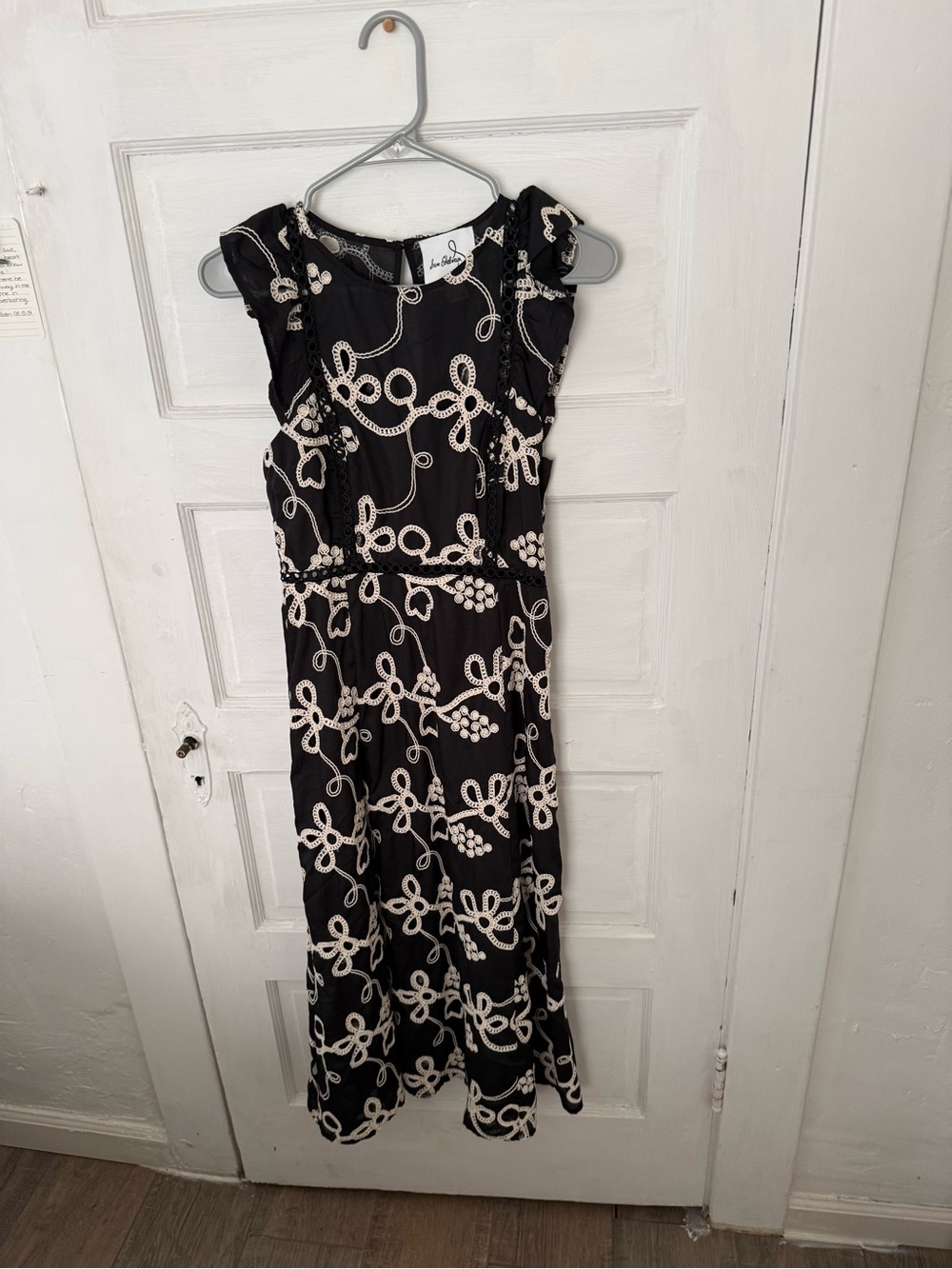 Sam Edelman Black Midi Dress with Cream Embroidery